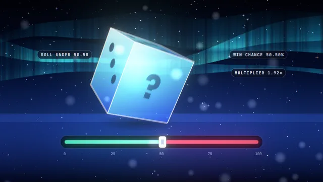 Dice: the ice die tumbles above the roll-under slider.